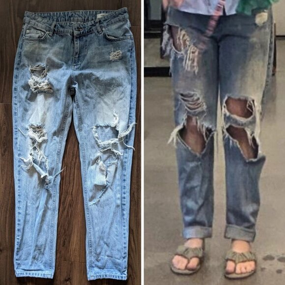 Anine Bing Denim - Anine Bing - Distressed Destroyed Jeans | Size 26 Relaxed Fit | Light Wash Blue